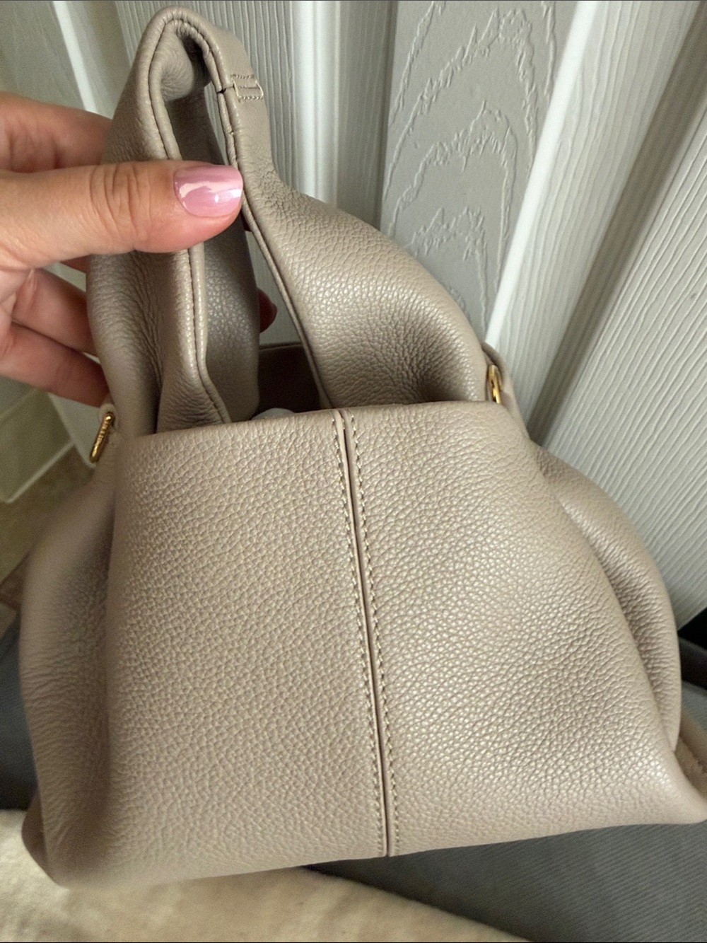 NWT Polene Neuf Mini Taupe Leather Handbag with Detachable Strap - Picture 6 of 12